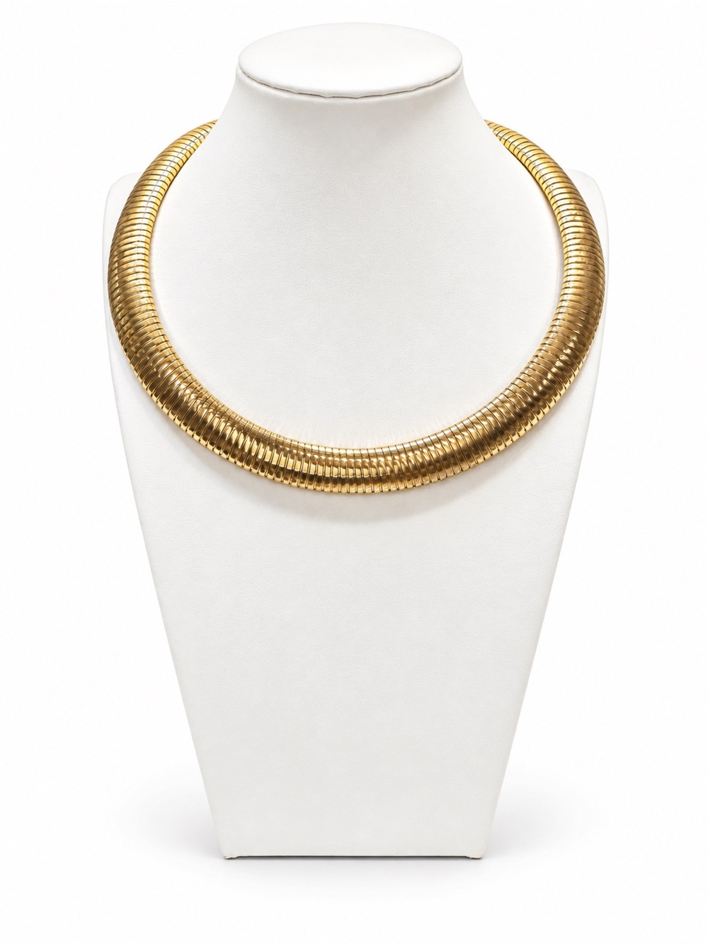 Vintage Gold Tone Ribbed Omega Collar Necklace Statement Choker 1980s